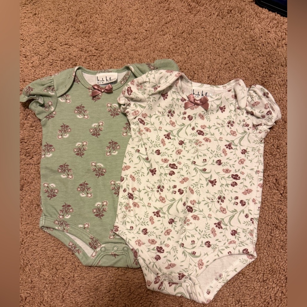 2 Nicole Miller Floral Bodysuit - Purple and Cream